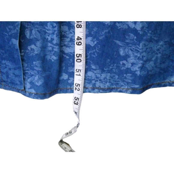 Bib Overalls Skirt Dress Maxi Blue Denim Floral - Picture 9 of 11